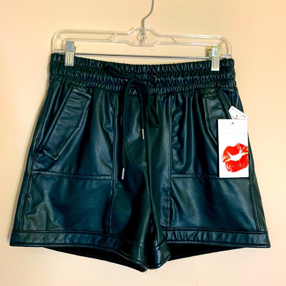 High Waist Black Leather Shorts